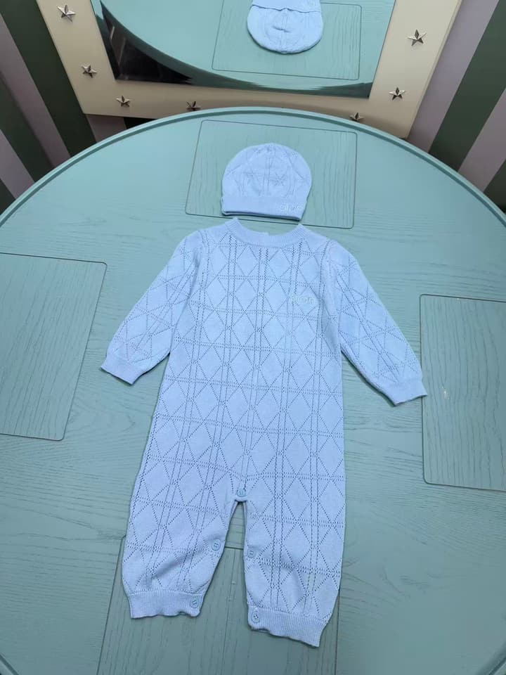 Dior Classic Knitted Infant Romper – Kids Collection – 2025FW in Light Blue