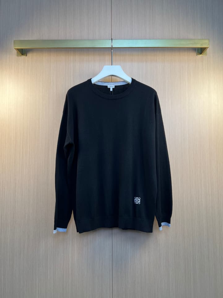 Loewe Embroidered Crewneck Sweater – 26SS in Black With Grey Trim