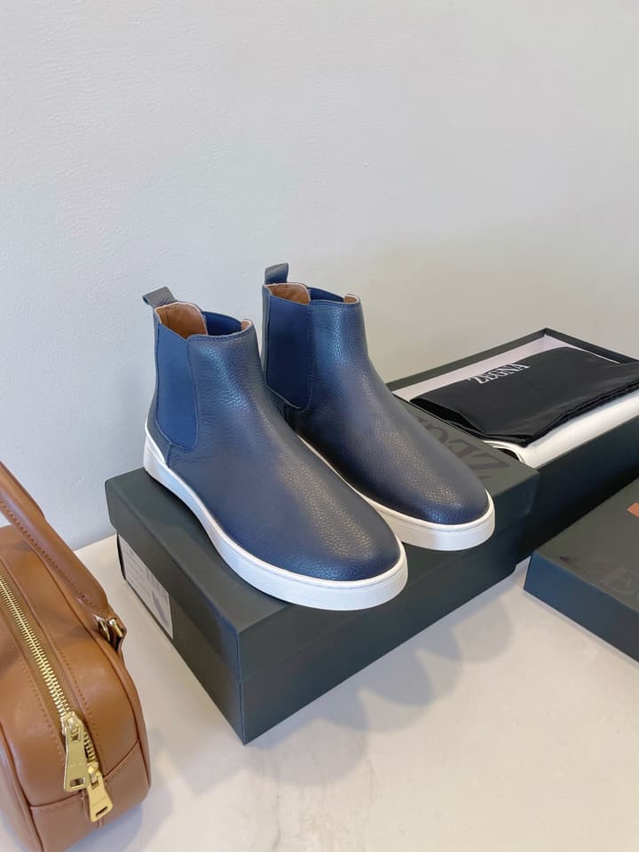 Zegna COUTURE Triple Stitch Leather Sneakers in Black Suede With Dark Sole