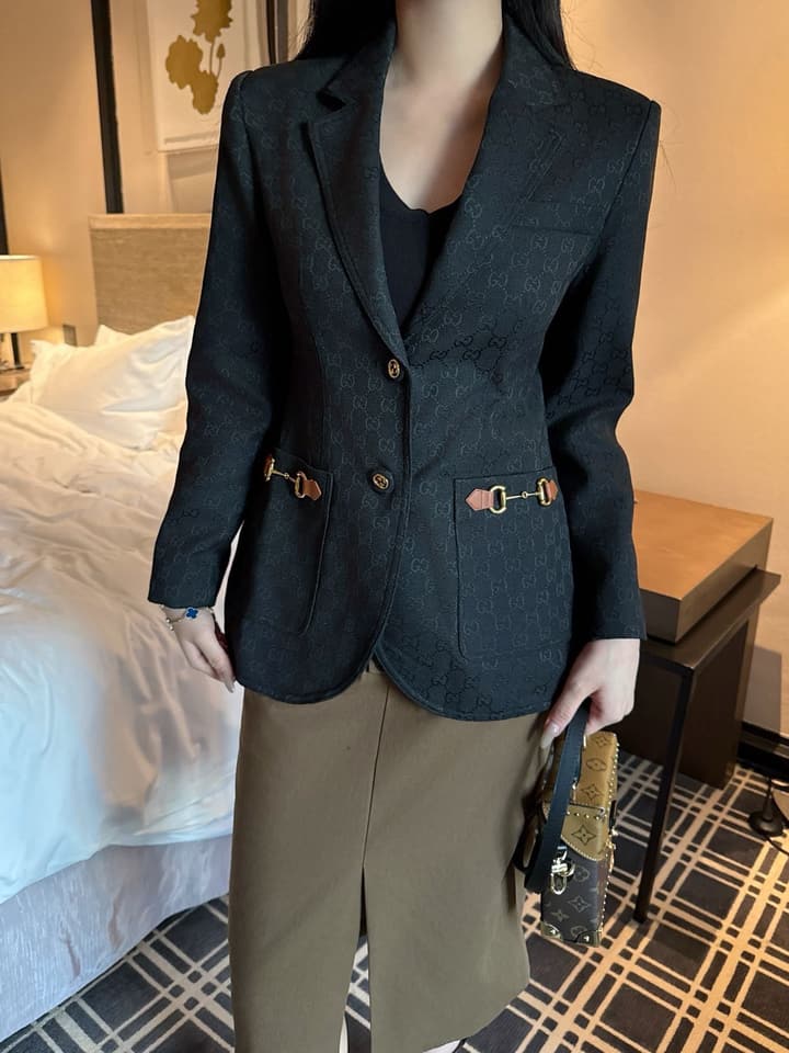Gucci Lapel Jacquard Blazer in Black Jacquard