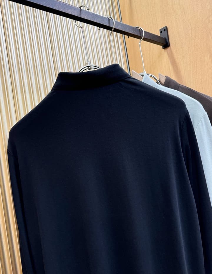 Loro Piana Solid Long Sleeve Polo Shirt – Autumn/Winter Collection in Black