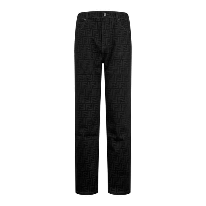 Fendi All-Over FF Monogram Denim Jeans in Black Ff Monogram Denim