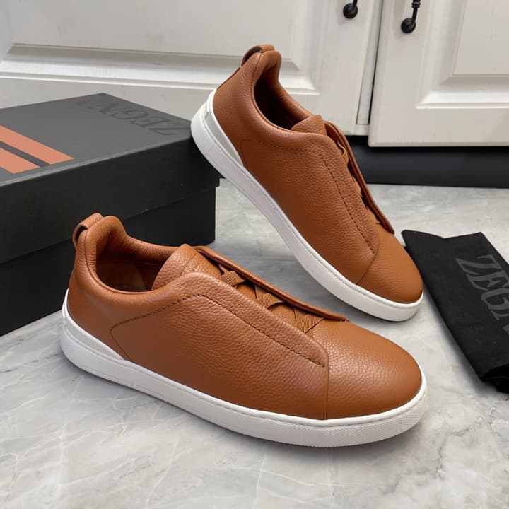 Zegna Triple Stitch Low-Top Sneakers in Navy Blue