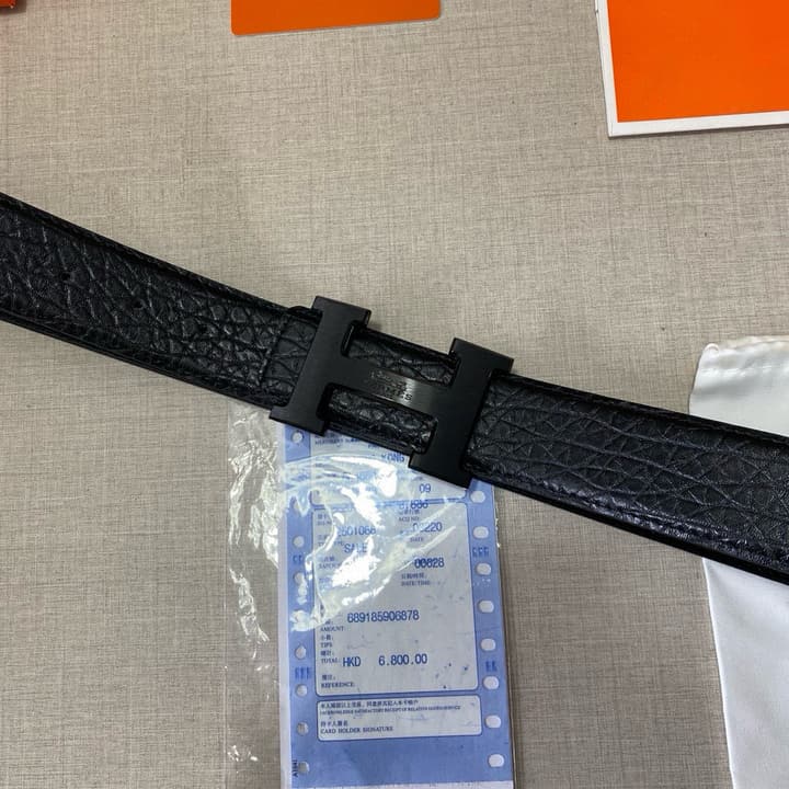 Hermès Classic Cowhide Leather Belt – 3.8cm in Black Leather With Black Buckle