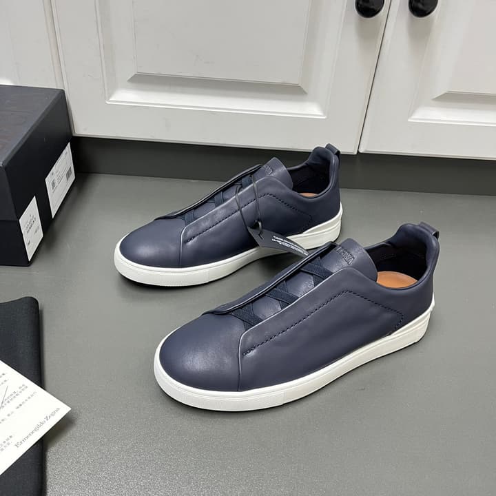 Zegna SECONDSKIN Triple Stitch™ Sneakers in Navy Blue