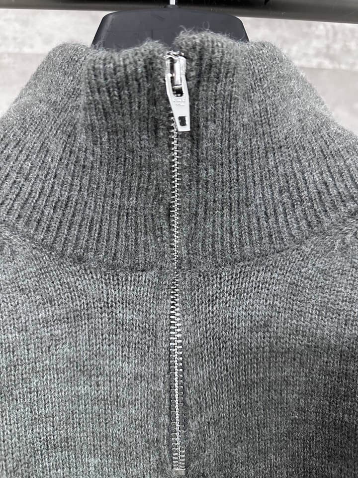 Celine Triomphe Embroidery Half-Zip Sweater – 24FW in Grey Half-zip Sweater