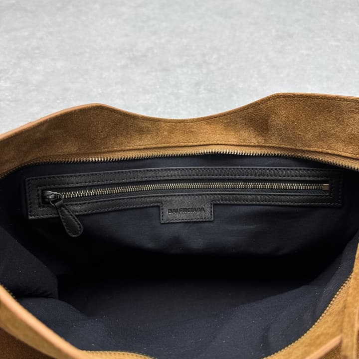 Balenciaga Le City Medium Suede Shoulder Bag in Caramel Suede