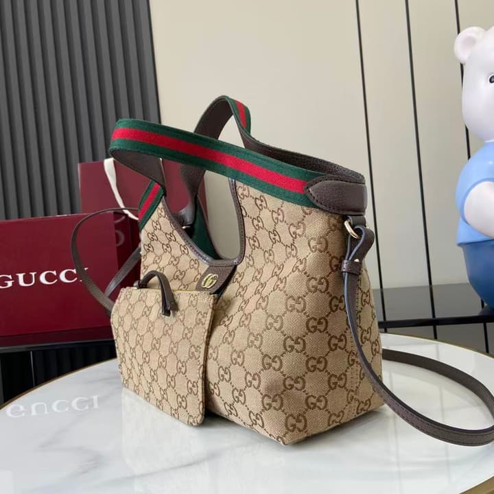 Gucci Giglio Small GG Canvas Tote Bag – 2026 Early Spring Collection in Beige And Dark Brown GG Canvas