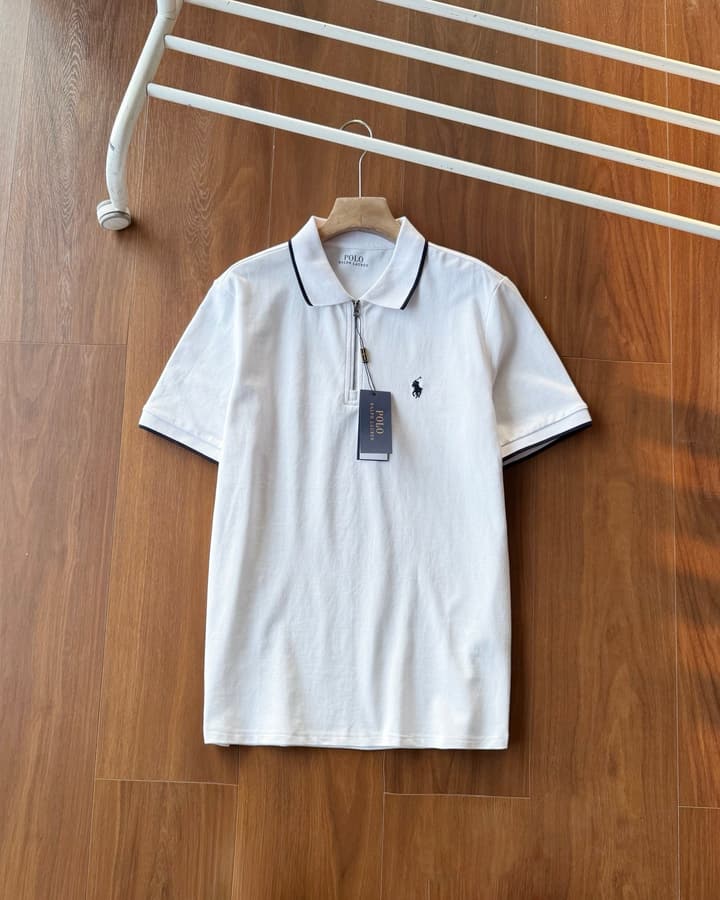 Ralph Lauren Half-Zip Contrast Trim Polo Shirt – 2025 Collection in Grey