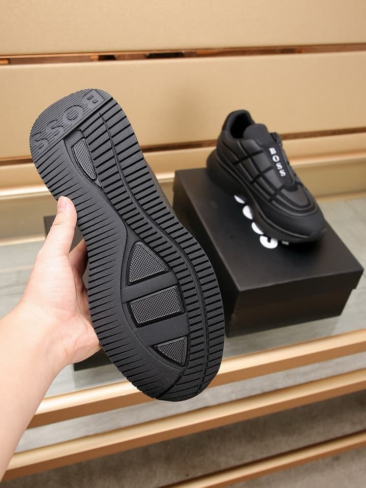 Boss New Men's Luxury Athletic Sneakers in Black With White Detail