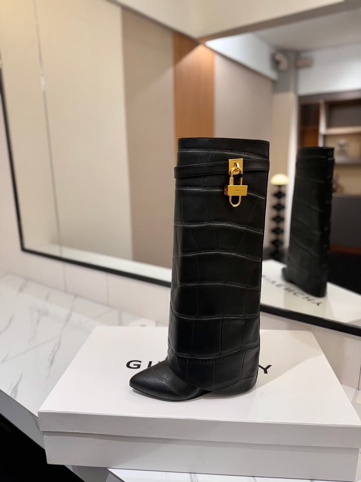 Givenchy Lock Detail Knee-High Boots – 2024 SS in Black Leather
