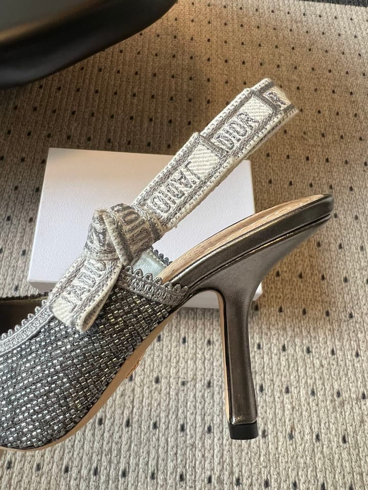 Dior J'Adior Dior Or Embroidered Slingback Heels in Black Smooth