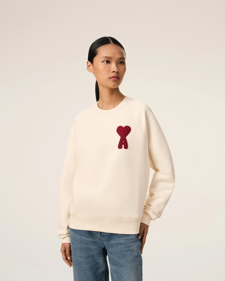 AMI Paris Ami de Coeur Raglan Crewneck Sweatshirt – 25FW in Apricot With Clear Heart