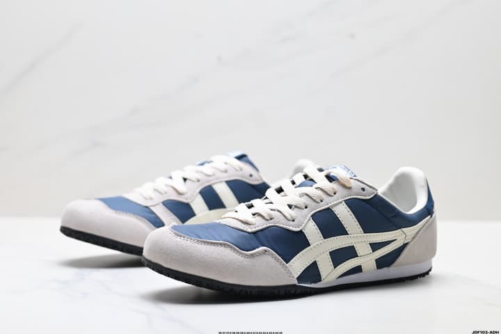 Onitsuka Tiger Serrano Nylon Retro Sneakers in Blue With White Stripes