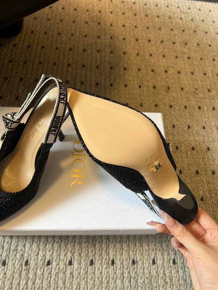 Dior J'Adior Dior Or Embroidered Slingback Heels in Black Smooth