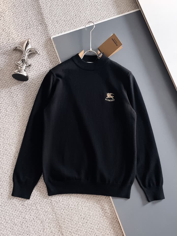 Burberry Half-Zip Wool Blend Sweater in Black Logo