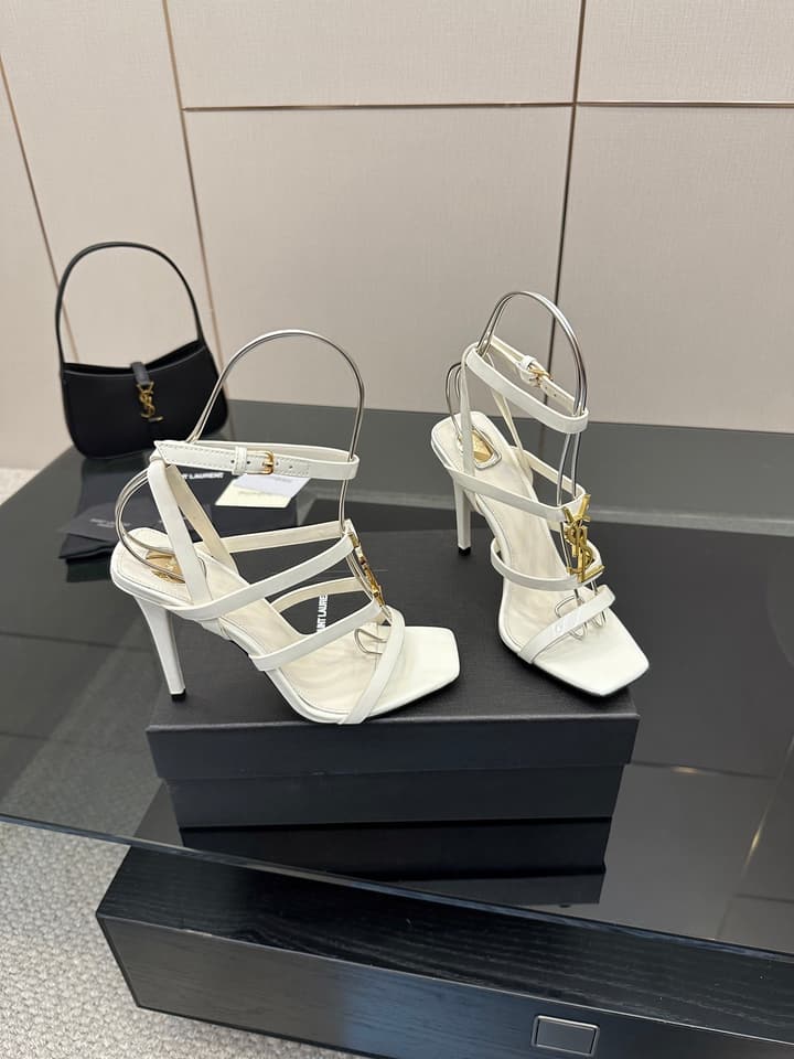 Saint Laurent Patent Leather Heeled Sandals in Bright Amber