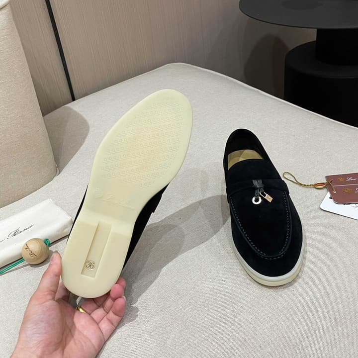 Loro Piana Summer Charms Walk Moccasin Loafers in Black Leather