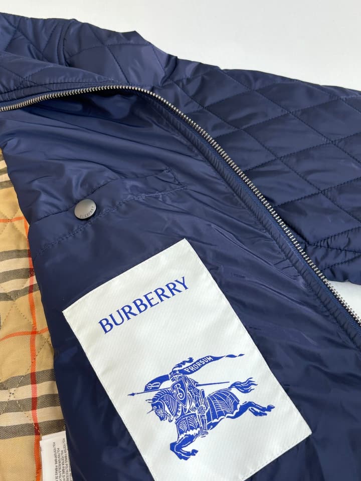 Burberry Diamond Quilted Stand Collar Nylon Jacket in Black