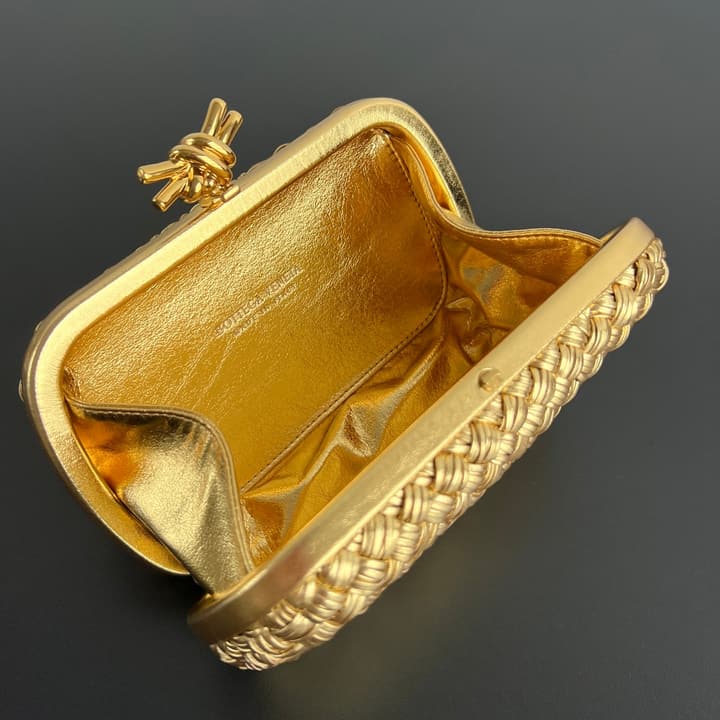 Bottega Veneta Knot Evening Clutch Bag in Gold