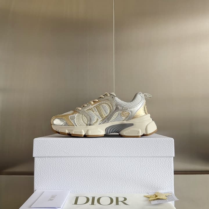 Dior Chrono Mesh and Leather Sneakers – 2024 Fall Collection in Brown And Gold