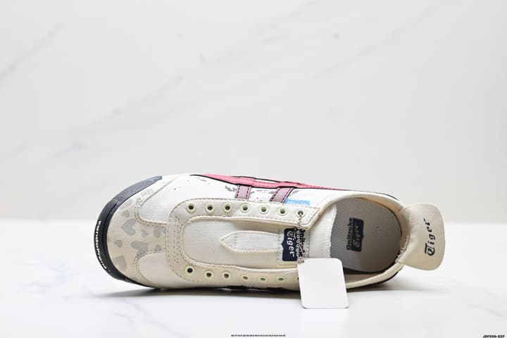 Onitsuka Tiger Mexico 66 Slip-On Casual Sneakers in Cream Black Stripes Graphic