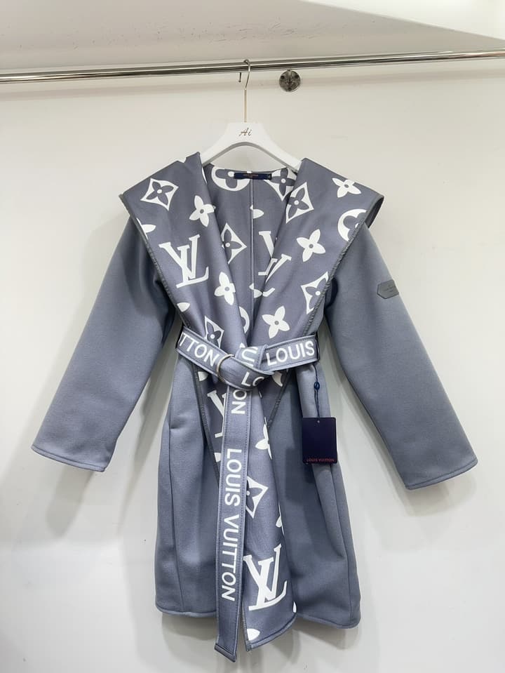 Louis Vuitton Long Wool Overcoat in Gray Monogram Coat