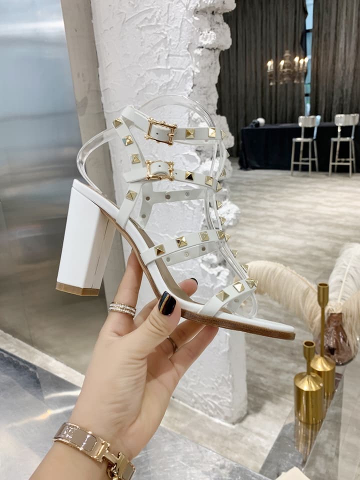 Valentino Studded Classic Block Heel Sandals in Black With Black Studs 6.5cm Heel