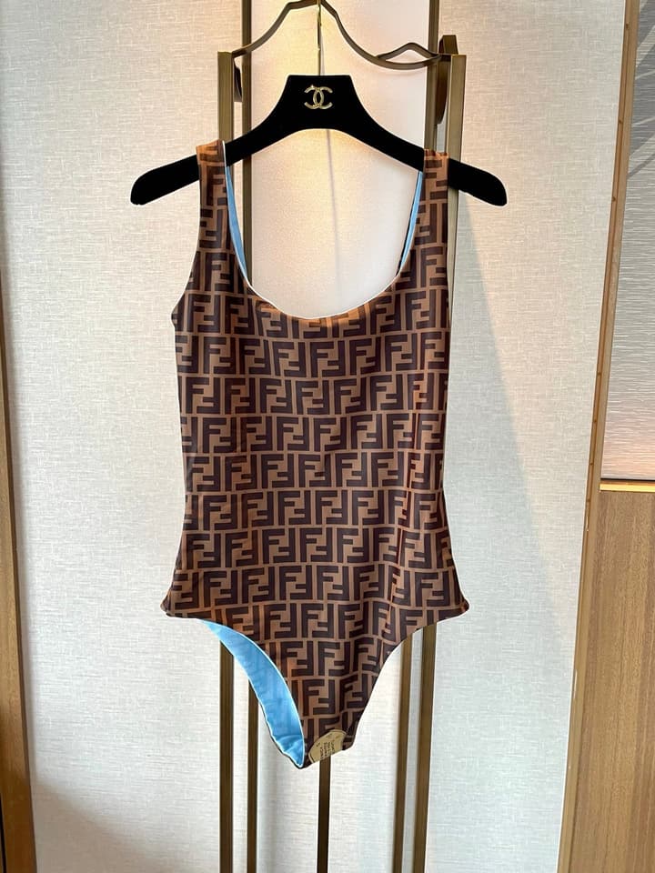 Fendi One-Piece Swimsuit in Brown Ff Monogram
