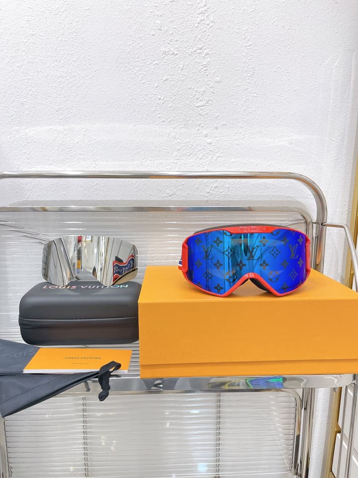 Louis Vuitton Ski Goggles in Blue Iridescent Lens With Red Frame