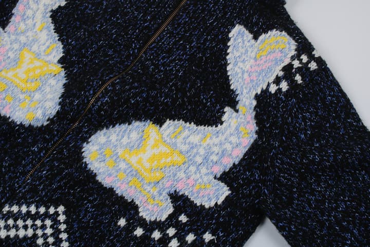 Louis Vuitton Mohair Knit Zipper Cardigan – 25SS in Navy Knit With Fish Motif