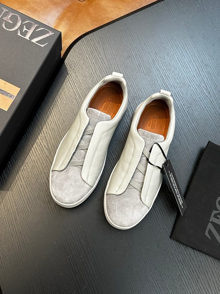 Zegna Triple Stitch™ Low-Top Sneakers in Leather Off-white