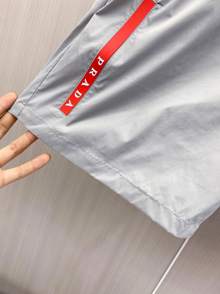 Prada Quick-Dry Drawstring Beach Shorts – 2026SS in Light Grey