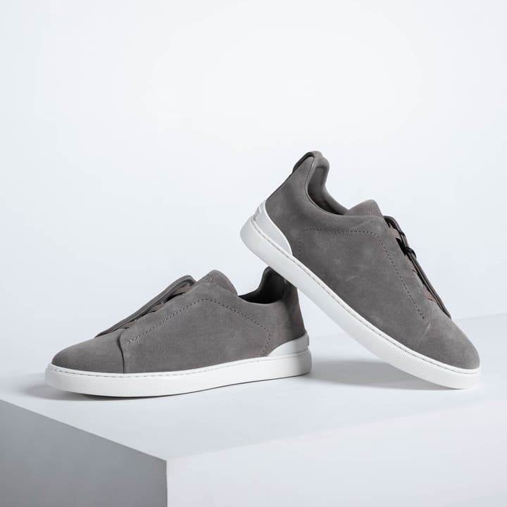 Zegna SECONDSKIN Triple Stitch Low-Top Sneakers in Navy Smooth Leather