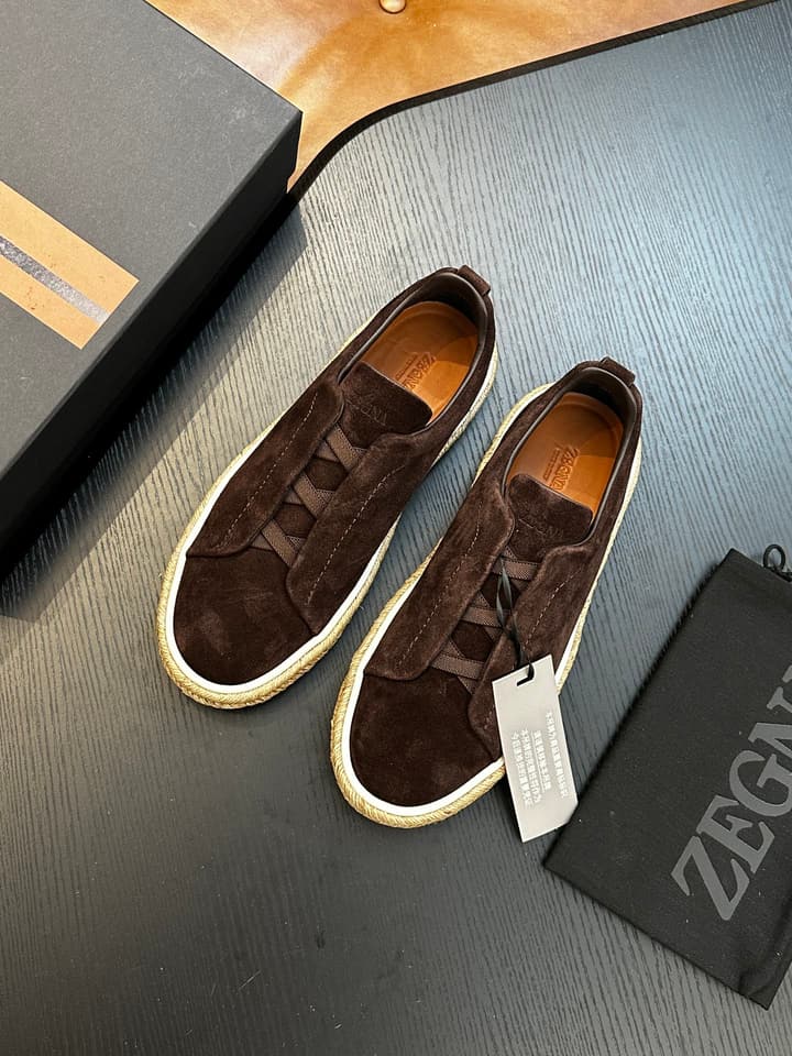 Ermenegildo Zegna Triple Stitch Low-Top Sneakers in Black Suede