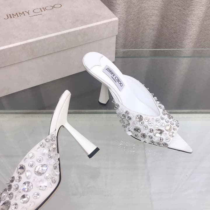 Jimmy Choo Crystal Silk Peep-Toe Pumps – 2025SS in Black