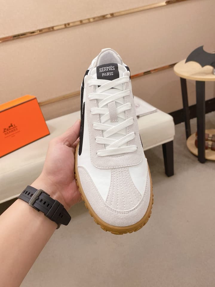 Hermès Suede and Goatskin H Detail Sneakers