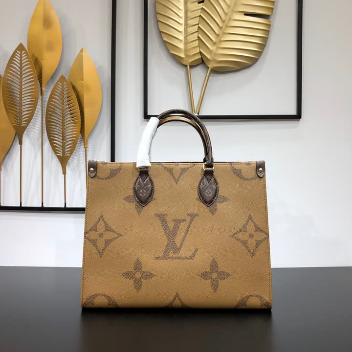 Louis Vuitton Onthego Monogram Tote Bag in Monogram Giant Canvas (tan/brown)