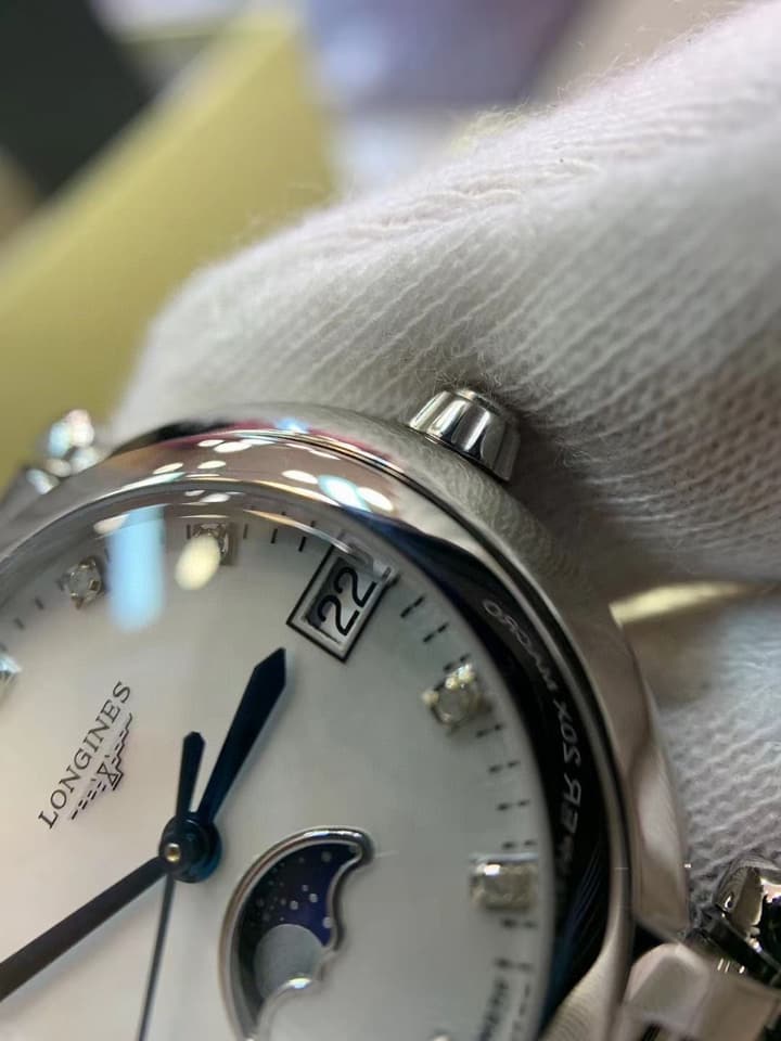 Longines Heart Moon Phase Watch in Stainless Steel Bracelet, White Moon Phase Dial