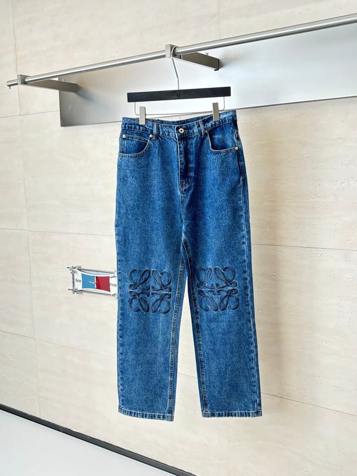 Loewe Anagram Embroidered Washed Distressed Jeans in Washed Black
