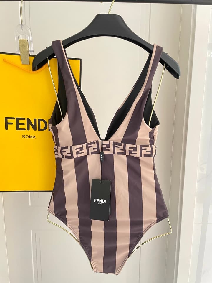 Fendi Versatile Backless One-Piece Swimsuit in Black Halter Plunge