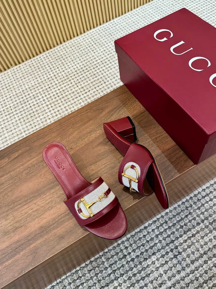 Gucci D-Horsebit Mule Sandals in Brown Gg Canvas