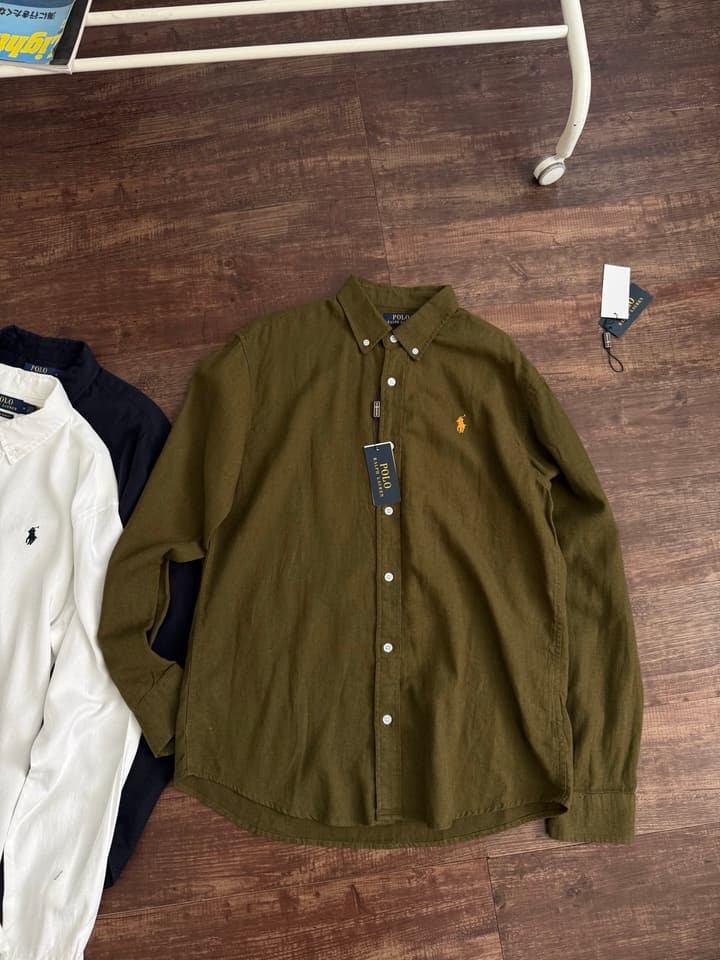 Ralph Lauren Men's Classic Fit Linen Shirt – 25FW in Army Green
