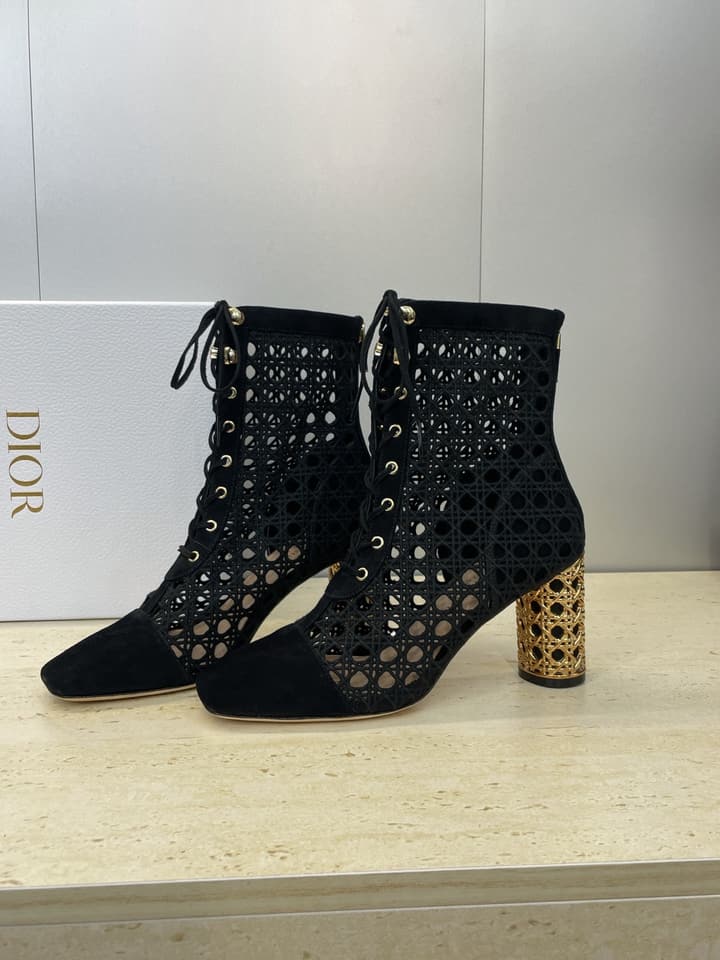 Dior D-Lcon Embroidered Ankle Boots – 2025FW in Black Mesh High Heel (9cm)