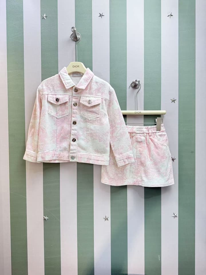 Dior Kids Printed Jacket and Skirt Set – 2025SS – Kids Collection in Blue Watercolor Print Set