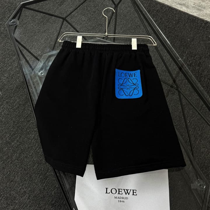 Loewe Classic Element Embroidered Shorts in Black With Blue Anagram Logo