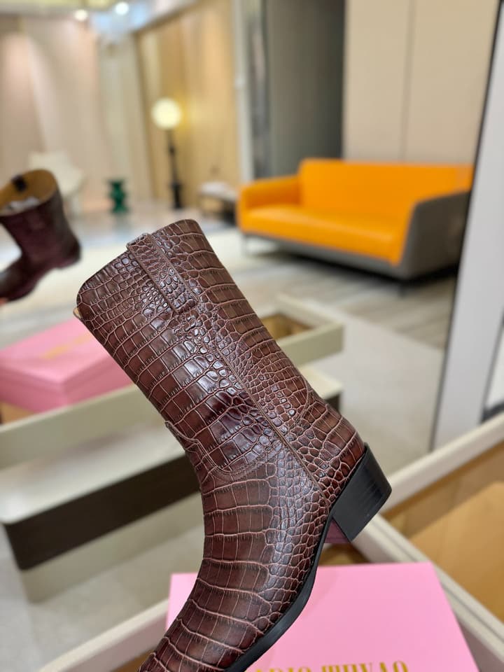 Paris Texas Crocodile Embossed Western Ankle Boots in Chocolate Croc
