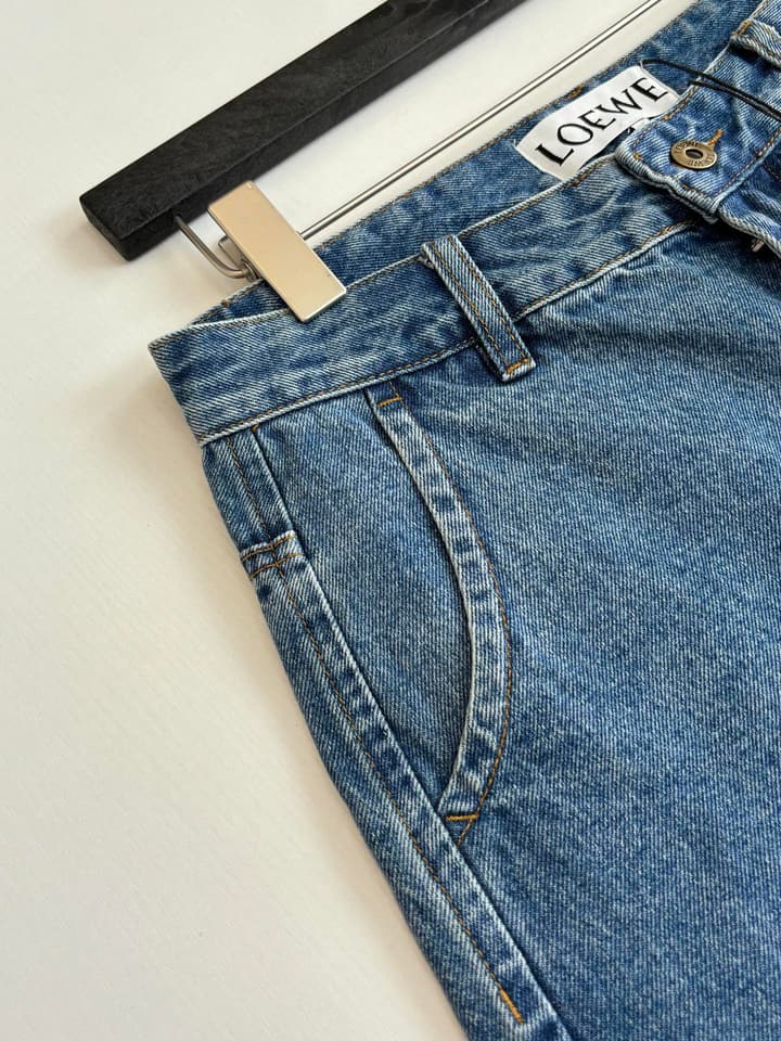 Loewe Anagram Laser-Cut Denim Shorts in Blue Denim