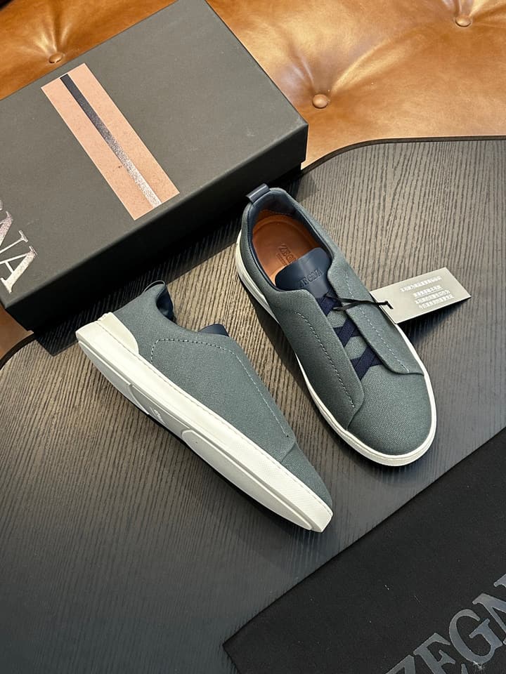 Zegna Triple Stitch Low-Top Sneakers in Black Suede