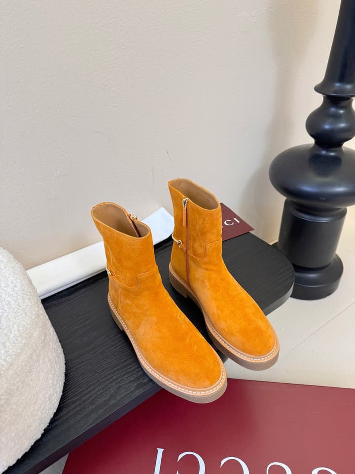 Gucci Runway Suede Boots in Taupe Suede